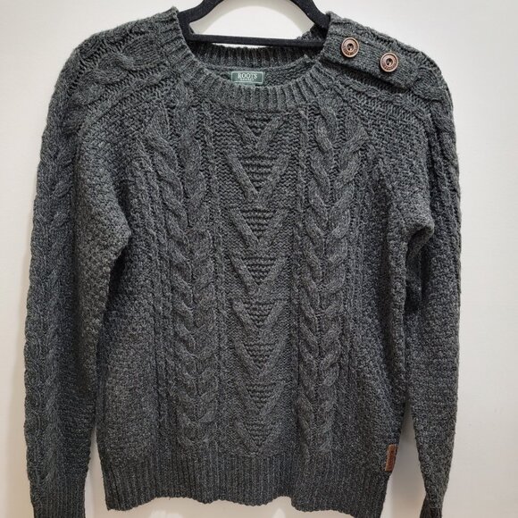 Roots Canada Melange Charcoal Gray Chunky Wool Blended Pullover Sweater XS Used - Picture 1 of 15